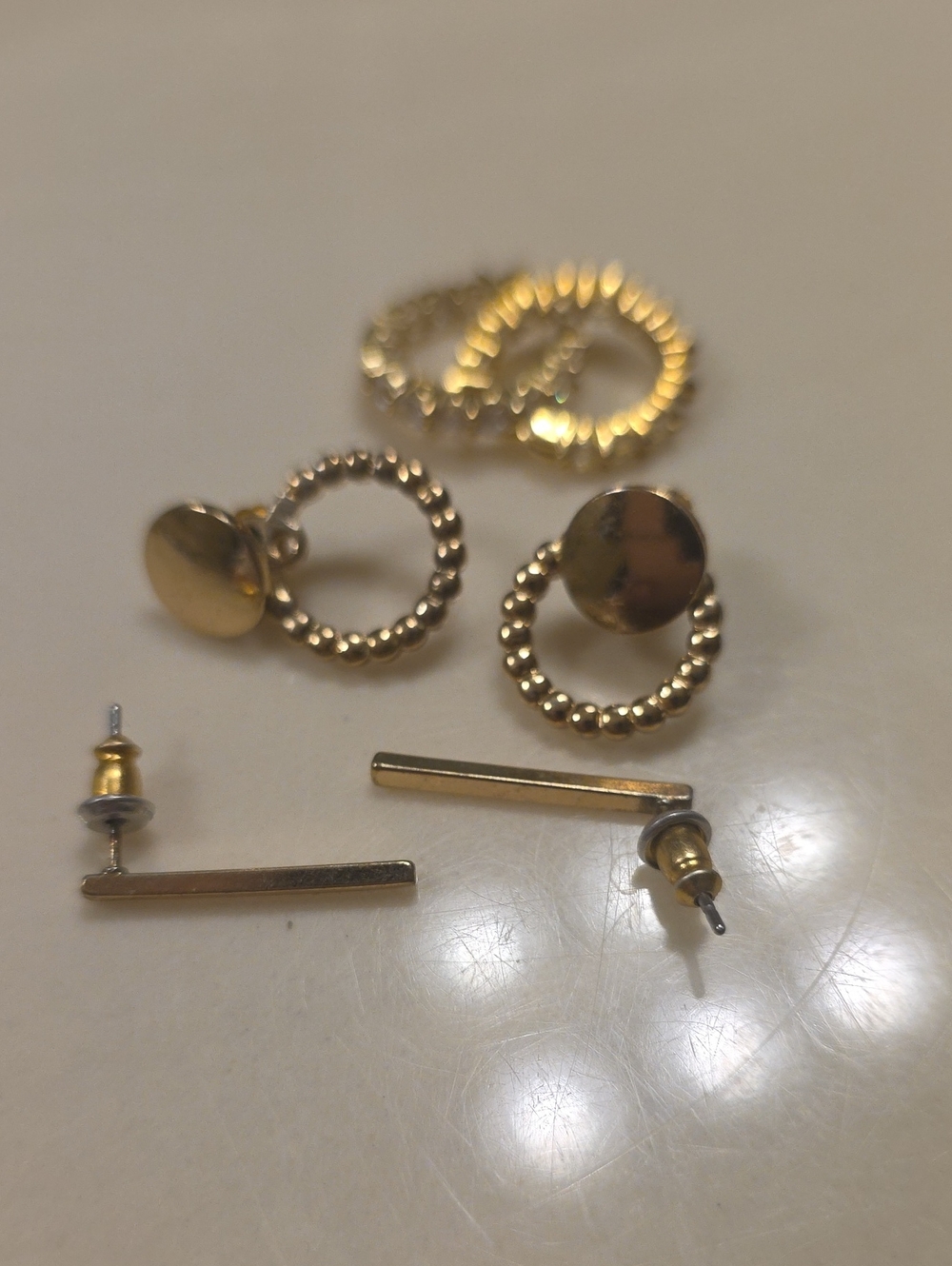 Gold Women’s Pierced Stud & Hoop Earring Set